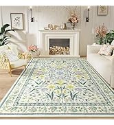 Amearea Floral Area Rugs for Living Room, 6x9 Feet Green Rugs for Bedroom Girls, Cute Kids Room P...
