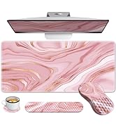 Rose Gold Desk Mat Set, Pink Mouse Pad with Wrist Rest, Keyboard Wrist Rest,4 in 1 Ergonomic Keyb...