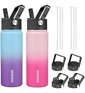 BJPKPK 2 Pack Insulated Water Bottles with Straw Lids, 22oz Stainless Steel Metal Water Bottle wi...
