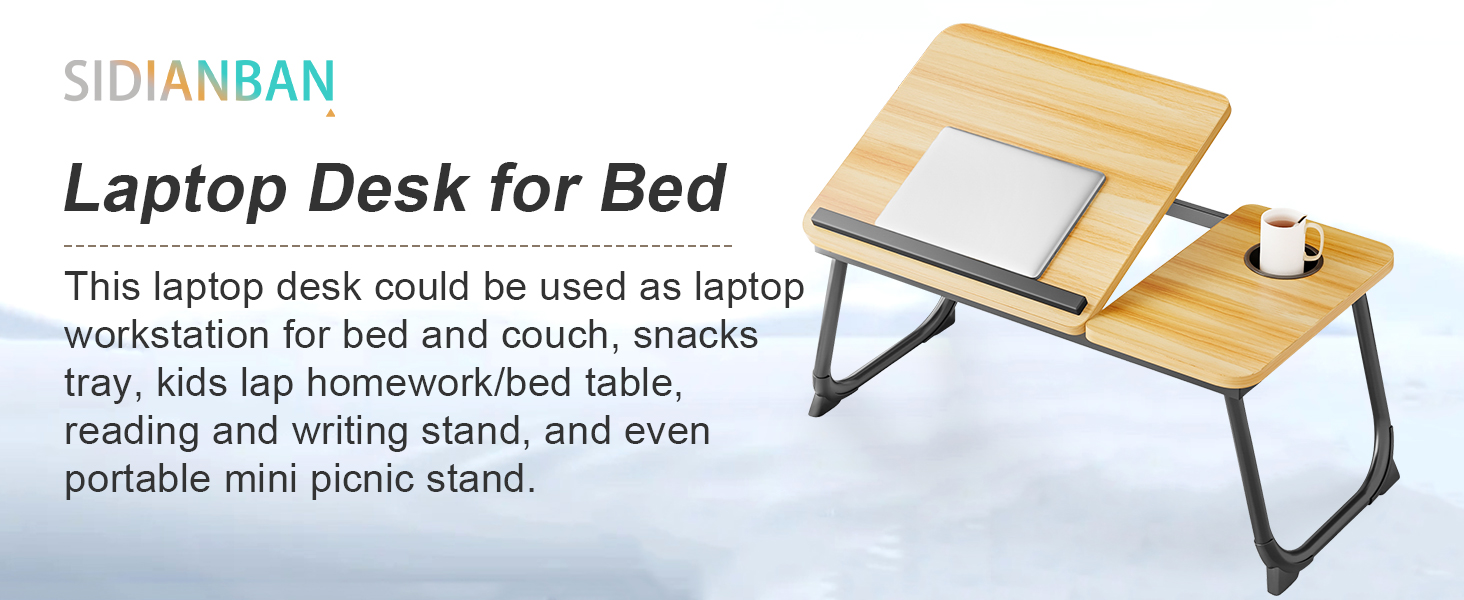 Adjustable Laptops Stand with 5 Angles, Lap Tray Table with Cup Holder, Laptop Bed Desk Tray