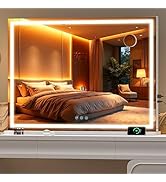 Batuso Vanity Mirror with Lights, 40" x 29" LED Makeup Mirror with 10X Magnification, Dimmable 3 ...