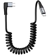 Guamar Coiled USB C Cable - USB C to USB C Right Angle Cable for Car 100W 90 Degree Type-C Fast C...