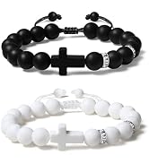 Metzm Adjustable Silicone Beaded Cross Bracelet for Men Women, Waterproof Rubber Surfer Cross Cou...