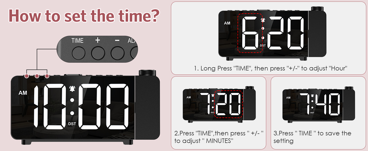 Projection Alarm Clock for Bedroom, Digital Alarm Clock