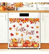 AnyDesign 19Pcs Hello Fall Dishwasher Magnet Orange Red Maple Leaves Pumpkin Kitchen Fridge Autum...