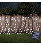 DBFAIRY Solar Curtain Lights,19.6ft x 3.3ft 300 LED Outdoor Christmas Solar Curtain Lights Waterp...