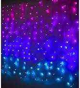 Pink Purple &amp; Blue Ombre LED Curtain Lights with Remote, Rainbow Waterfall String Lights Ombre Ha...