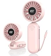 AMACOOL Foldable Handheld Fan Rechargeable, Built-in Type-C Cable, 5-Speed Personal Fan, Max 17H ...