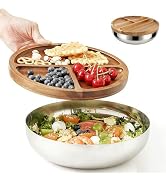 VINGVO Stainless Steel Mixing Bowl Set with Wood Lids, Thick Metal Salad Bowls, Multifunctional F...