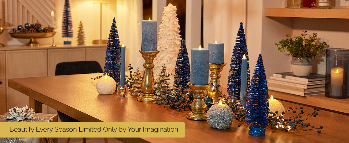 Flameless candle variety in dinning room
