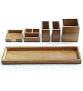 Wood Vanity Tray, 6-Piece Bathroom Countertop Organizer Vanity Tray Set, Wooden Bathroom Accessor...