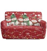 Doojoayie Adorable Snowman Couch Covers Christmas Recliner Sofa Covers Waterproof Stretch Two Sea...
