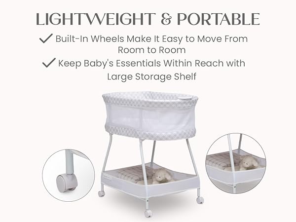 Bondi Adjustable Height Bedside Beechwood Bassinet, Tan