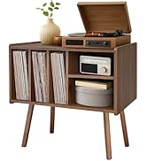 Montex Record Player Stand with Vinyl Storage, Wooden Record Player Table with 5 Cabinet, Large V...