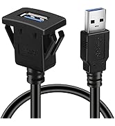 BATIGE Square Single Port USB 3.0 Panel Flush Mount Extension Cable with Buckle for Car Truck Boa...