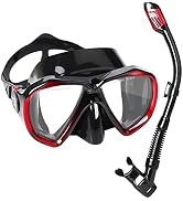Snorkel Set Adult Snorkeling Gear Anti-Fog Panoramic Scuba Diving Mask and Dry Snorkel Tempered G...