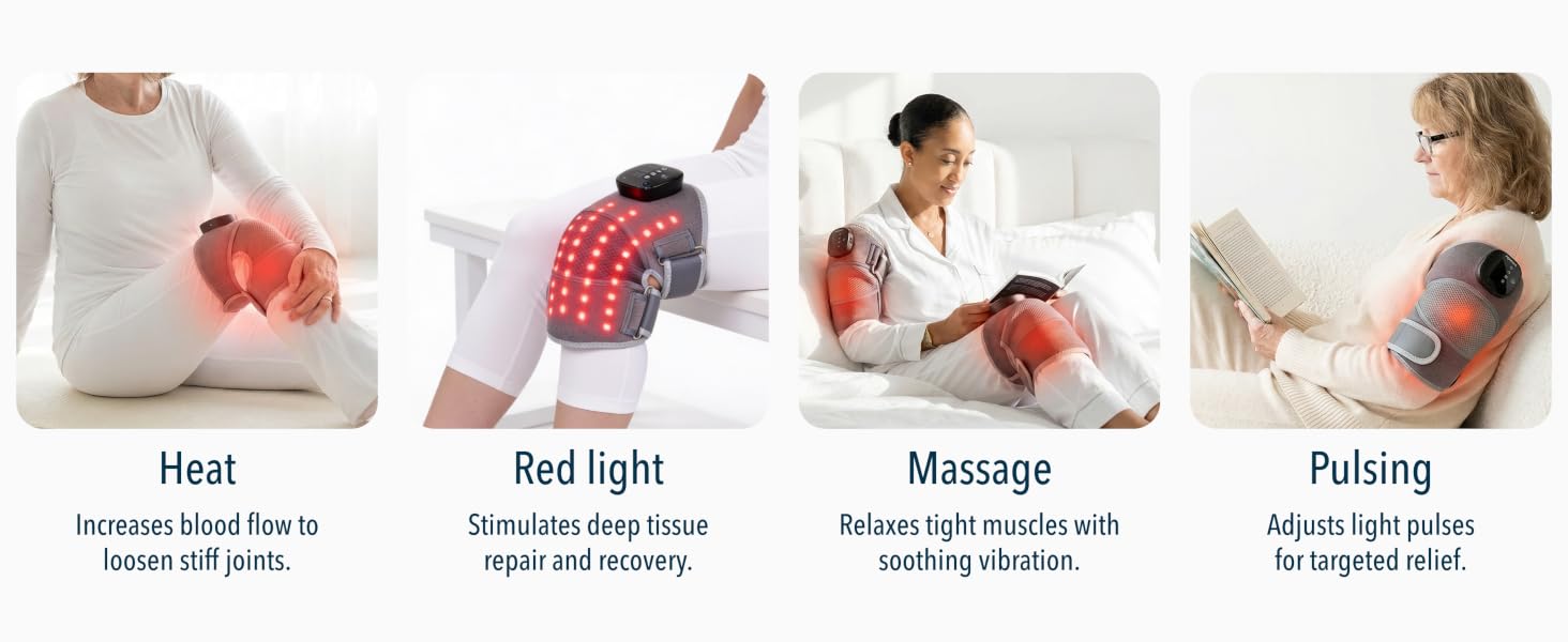 Four-panel instructional diagram showing massage and therapy positions between two people, depicting heat application, bed rest, massage, and pulling therapeutic movements.