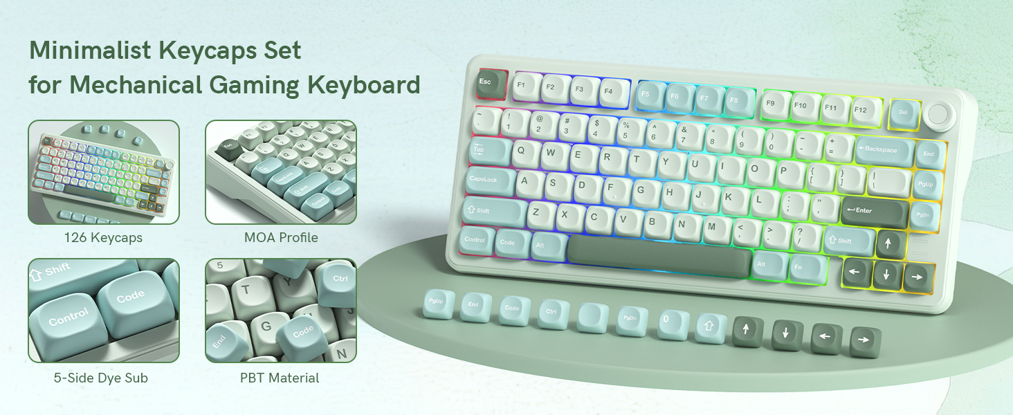 Minimalist 126-key MOA profile PBT keycap set with 5-side dye-sublimation
