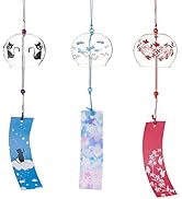 BENECREAT 3PCS Japanese Wind Chimes Red/Blue/Black Glass Wind Bells Handmade Pendants for Birthda...
