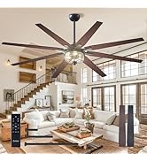 Amico Ceiling Fans with Lights, 72'' Indoor/Outdoor Black Ceiling Fan with Remote Control, Revers...
