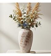 DecoVlog Vintage Ceramic Vase, Minimalist Texture Stone Patterned White Flower Vase, Decorative V...