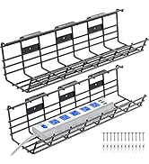 2 Pack Under Desk Cable Management Tray, 16.5'' Desk Cable Organizer Metal Wire Cord Management U...