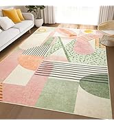 Tepook Pink Area Rug for Living Room, 5x7 Indoor Carpet for Bedroom Washable, Non-Slip Abstract P...