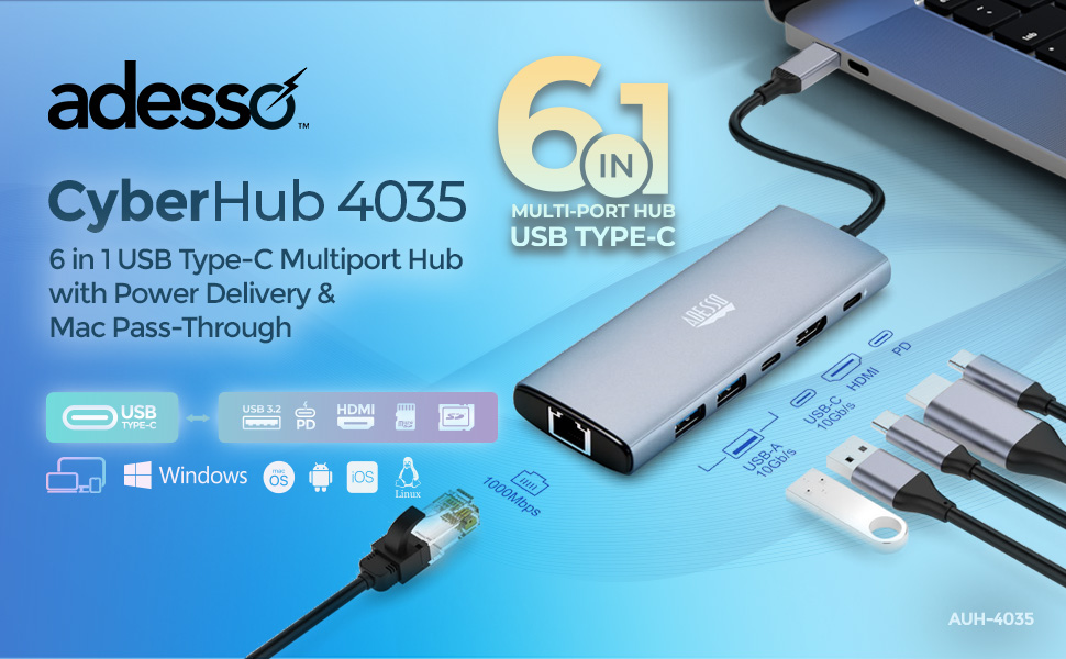 AUH-4035 6-IN-1 USB-C Multiport Docking Station