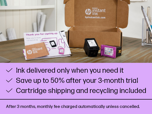hp+ smart printing system Instant Ink offer cartridge delivery recycling wireless printing