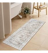 Uphome Bathroom Rugs Runner, Distressed Farmhouse Boho Light Khaki Bath Mat, Non Slip Washable Lo...