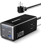 Aergiatech 140W USB C Charging Station 6-in-1, GaN Charger USB C Power Strip with AC Outlets, Fas...