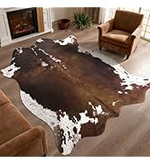 DweIke Large Faux Cowhide Print Rug for Living Room, 5.2x6.2 ft Dark Brown Western Animal Cow Hid...