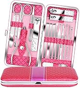 Teamkio 18pcs Manicure Set Pedicure Nail Clippers Set Travel Hygiene Kit Stainless Steel Professi...
