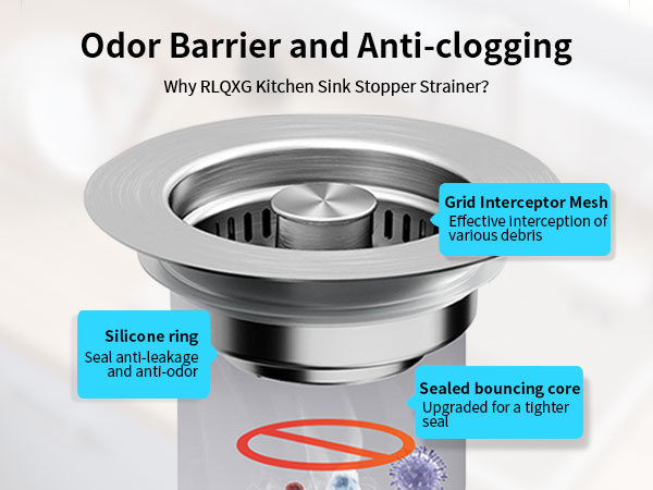 3 in 1 Kitchen Sink Drain Strainer Stopper Stainless Steel Drainage Odor Filter Sink Plug