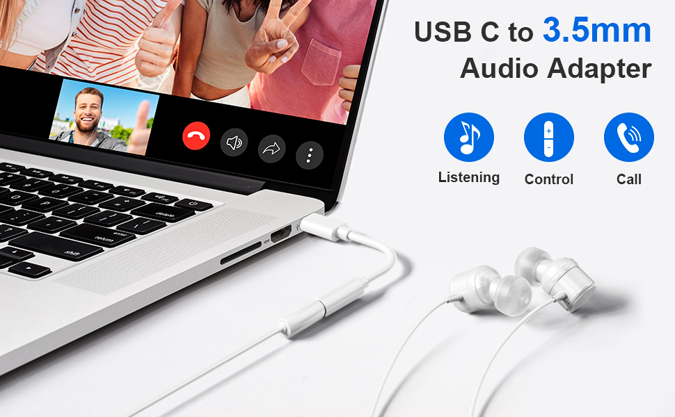 USB C to 3.5mm Female Headphone Jack Adapter, Type USB C to Aux Audio Dongle Cable Cord
