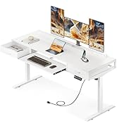 AODK Electric Standing Desk with Drawers &amp; Keyboard Tray, 55 Inch Height Adjustable Desk with Pow...