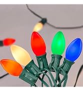 SUNSGNE C7 LED Outdoor Christmas Lights, 25ft Vintage Christmas Lights with 27 LED Plastic Colore...