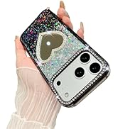 Losin Compatible with iPhone 17 Pro Max Bling Glitter Case, Cute Heart Mirror Diamond Cover Luxur...