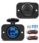 Nilight 2 Pack Quick Charge Socket LED 12V 24V Dual USB Charger 5V 4.8A Car Outlet Panel with ON ...