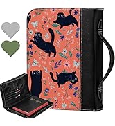Black Cat Flower Bible Cover Plus 2 Heart Corner Page Bookmarks, Large Bible Protector Case Handl...