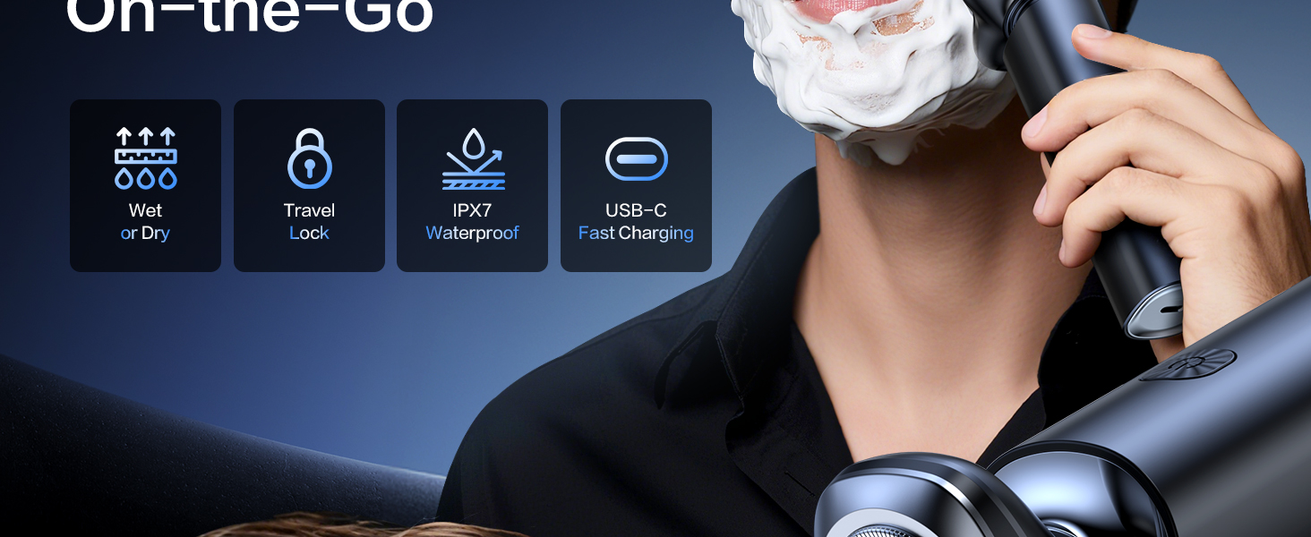 Electric Razor for Men, Men&amp;amp;#39;s Electric Shaver, 3-Blade Rotary Shaving System, Touch Switch