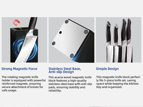 kitchen knife set with a wooden magnetic knife holder