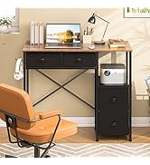 3IngSeagulls Small Computer Desk with 4 Fabric Drawers, Simple Writing Desk for Home Office, Comp...