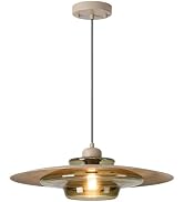 TeHenoo Modern Pendant Light,Light Brown Shade,Deep Green Clear Glass Lamp,Adjustable Large Penda...