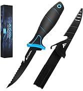 Flissa 5" Fillet Knife, Bait Knife with Black Coating, Cutting Notch, Protective Sheath, Belt Cli...