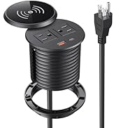 XBA PD 20W USB C Desk Power Grommet with 10W Wireless Charger Cover, 3inch Recessed Power Strip w...