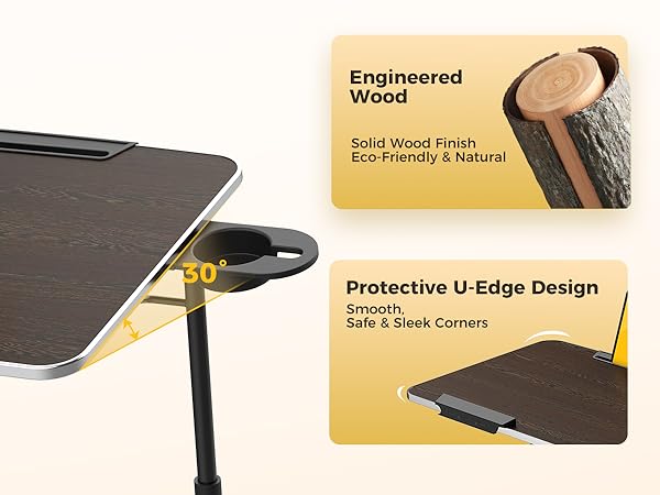 Portable table built with engineered wood &amp;amp; features a smooth, PVC-protected tabletop ‘U’ edge