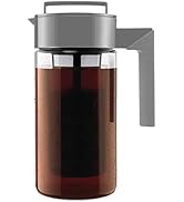 Takeya Patented Deluxe Cold Brew Coffee Maker with Grey Lid Airtight Pitcher, 1 Quart, Stone