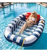 Funscape Inflatable Tanning Pool Floats W/Water Sprinkle, Floating Pool Lounger Floties for Adult...