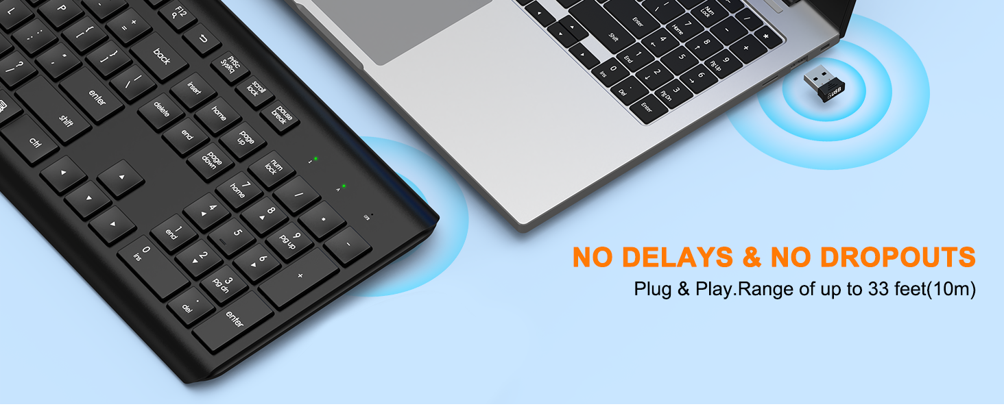 Wireless Keyboard 2.4G Full-Size Ergonomic Wireless Computer Keyboard Silent Cordless USB Keyboard